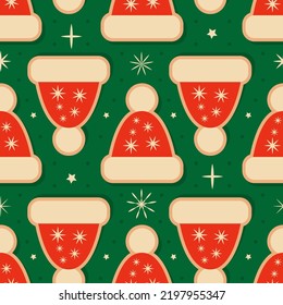 Retro vintage Christmas pattern with Santa hats. Vector illustration