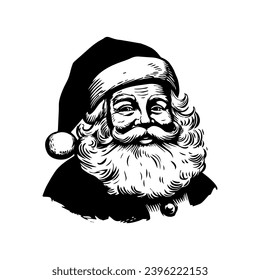 Retro Vintage Christmas Santa Claus, in Black and White, Vector Line Art, Illustration, black outline, silhouette, 1950s mid century modern Santa Claus