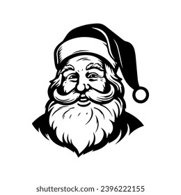 Retro Vintage Christmas Santa Claus, in Black and White, Vector Line Art, Illustration, black outline, silhouette, 1950s mid century modern Santa Claus