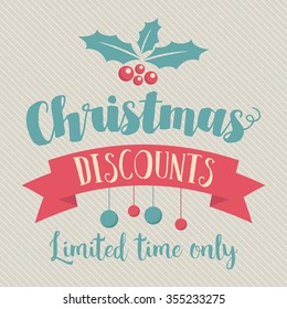 Retro and vintage Christmas and seasonal sale and discounts. Retail banner and poster.