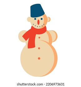 Retro vintage Christmas snowman. Vector illustration
