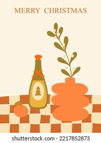 Retro vintage Christmas and Winter wall art poster in 70s-80s style. Flat vector illustration.