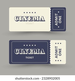 Retro vintage cinema ticket with stub, template set. Vector illustration