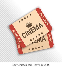 Retro vintage cinema tickets on transparent background. Cinema tickets template. Vector illustration 