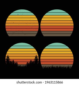 Retro, vintage circle - sunset background -  grunge sun - vector element for t-shirt design template.