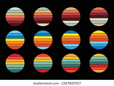 Retro vintage circle sunset background grunge sun vector element for tshirt design template