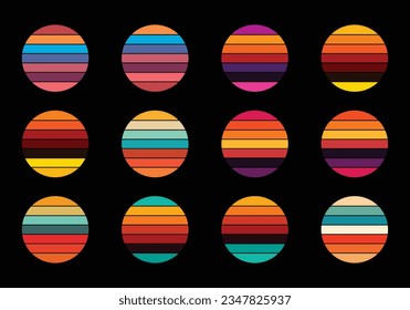 Retro vintage circle sunset background grunge sun vector element for tshirt design template