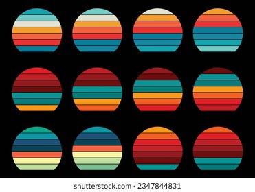 Retro vintage circle sunset background grunge sun vector element for tshirt design template