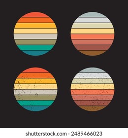Retro vintage circle sunset background grunge sun vector element for t shirt design template. Sun 80s in retro style. Retro sunset collection