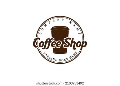 Retro Vintage Circular Paper Coffee Cup Badge Emblem Stamp Label For Cafe Bar Restaurant Logo Design Vector