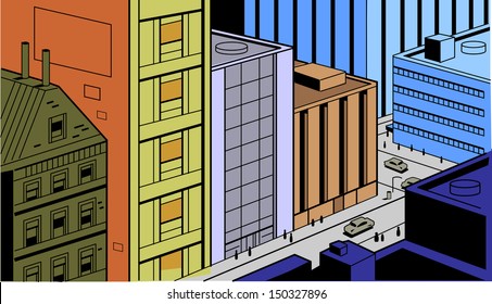 Retro Vintage City Street Scene for Comics and Animation