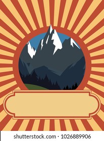 Retro vintage classic vector sign poster of a mountain landscape