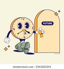 Retro vintage clock character illustration, vector, future illustration, time vector illustration