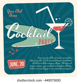 Retro Vintage Cocktail Party Vector Layout