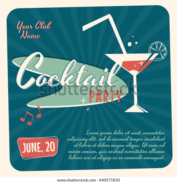 Retro Vintage Cocktail Party Vector Layout Stock Vector Royalty Free 440075830