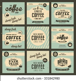 Retro Vintage Coffee Background Collection for Greeting Card, Poster, Label and Other Decoration Surface with Typographic Elements
