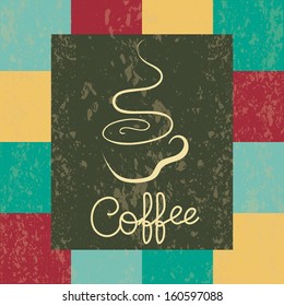 Retro vintage coffee background with square pattern 