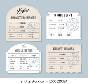 Retro vintage coffee beans label set. Graphic modern label for coffee packing. Retro vintage old school design. Vector illustration.