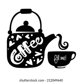 Retro Vintage Coffee pot and cup with Typography 