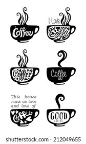 Retro Vintage Coffee Sign with Typography, Vector Coffee Cups