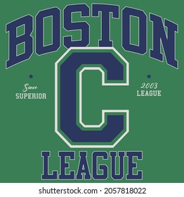 Retro vintage college Boston League slogan print for graphic tee t shirt or embroidery patch sticker - Vector