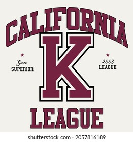 Retro vintage college California League with letter slogan print for graphic tee t shirt or embroidery patch sticker - Vector