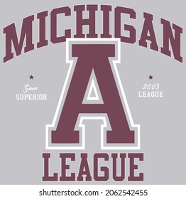 Retro vintage college Michigan League slogan print for graphic tee t shirt or embroidery patch sticker vector design