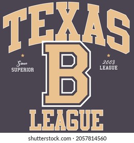 Retro vintage college Texas League with letter slogan print for graphic tee t shirt or embroidery patch sticker - Vector