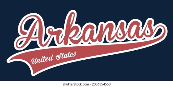 Retro vintage college varsity arkansas united states slogan print for graphic tee t shirt or embroidery patch sticker - Vector