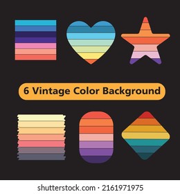 Retro vintage color background illustrations Shape 6 piece set