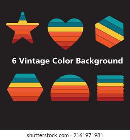 Retro vintage color background illustrations Shape 6 piece set