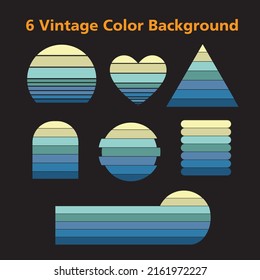Retro vintage color background illustrations Shape 6 piece set