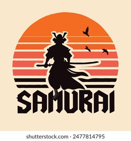 Retro Vintage color Samurai T Shirt Logo Design