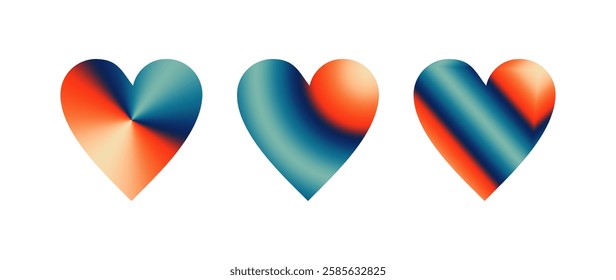 Retro vintage color themed gradient heart set 