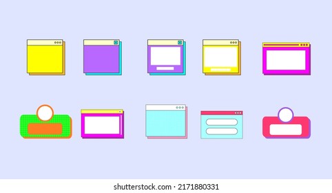 Retro vintage colorful ui window set