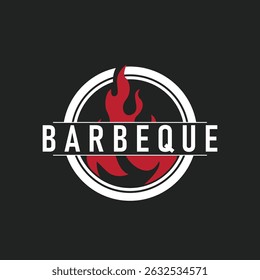 retro vintage conceito logotipo design churrasqueira churrasqueira com conceito simples de grelha de carne, símbolo modelo ilustração com fogo e design espátula para marca de restaurante, bar, café, loja