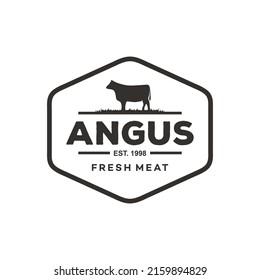 Retro Vintage Cow Angus Beef Emblem Label Cattle logo design vector