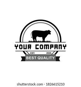 Retro Vintage Cow Beef Emblem Label Livestock logo design vector