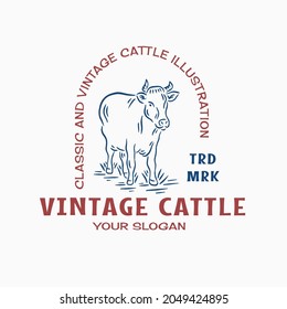 Retro Vintage Cow or Cattle for Logo Illustration