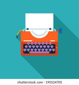 Retro Vintage Creativity Symbol Typewriter and Paper Sheet Icon on Stylish Color Background Design Template Vector Illustration