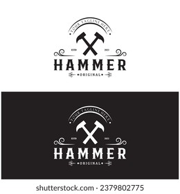 retro vintage crossed hammer and nail logo for home repair services, carpentry, badges, builders, woodworking, construction, vector