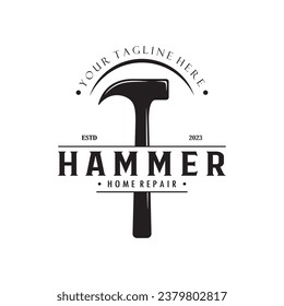 retro vintage crossed hammer and nail logo for home repair services, carpentry, badges, builders, woodworking, construction, vector