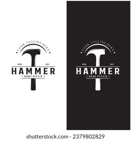 retro vintage crossed hammer and nail logo for home repair services, carpentry, badges, builders, woodworking, construction, vector