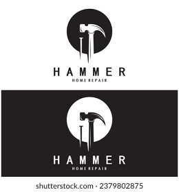 retro vintage crossed hammer and nail logo for home repair services, carpentry, badges, builders, woodworking, construction, vector