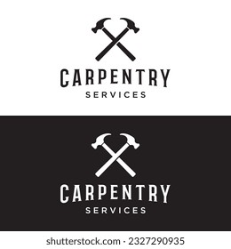 Retro vintage crossed hammer and nails logo design.Logo for home repair services, carpentry,badges, woodworking.