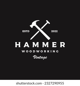 Retro vintage crossed hammer and nails logo design.Logo for home repair services, carpentry,badges, woodworking.