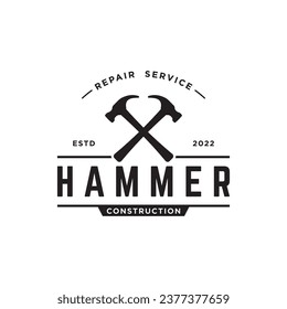 Retro vintage crossed hammer and nails logo design.Logo for home repair services, carpentry,badges, woodworking.
