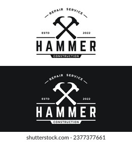 Retro vintage crossed hammer and nails logo design.Logo for home repair services, carpentry,badges, woodworking.