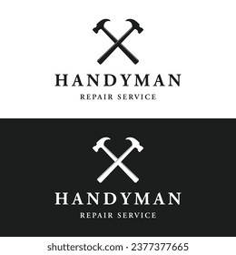 Retro vintage crossed hammer and nails logo design.Logo for home repair services, carpentry,badges, woodworking.