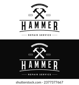 Retro vintage crossed hammer and nails logo design.Logo for home repair services, carpentry,badges, woodworking.